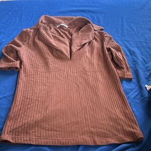Brown Ribbed Knit Top